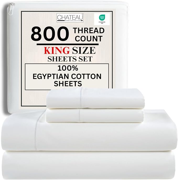 100% Egyptian Cotton Sheets King Size Sheets Set by CHATEAUHOMECOLLECTION