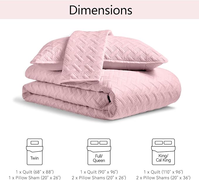 FLYMME King Size Quilt Bedding Set Pink Lightweight Bedspreads Set, Modern - Image 7