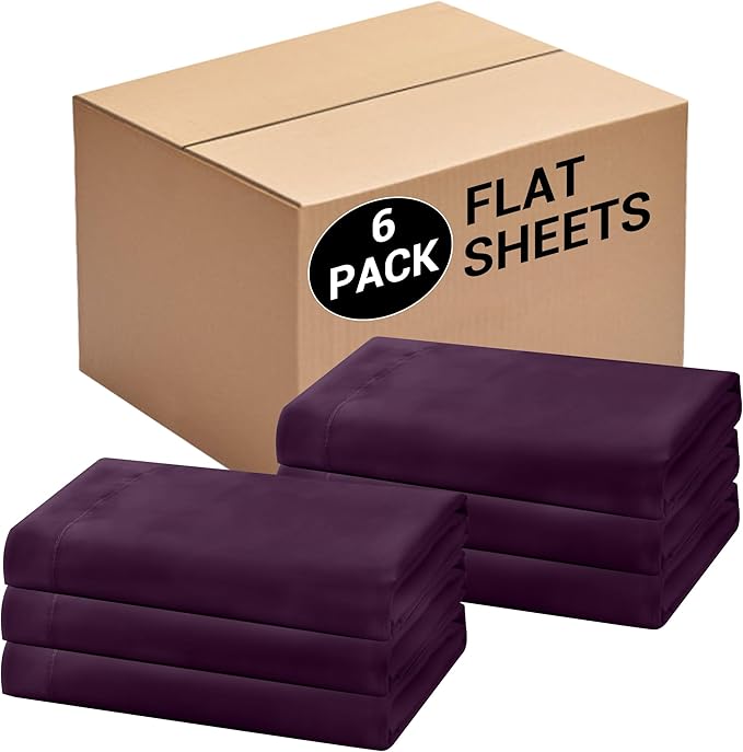 Bulk Full Flat Sheets Only, 6 Pack Quick Sort Top Bed Sheet, Color-Coded Label by Culve