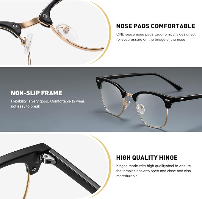 Blue Light Blocking Glasses Vintage Half Frame UV Clear Lens Anti Eyestrain - Image 4