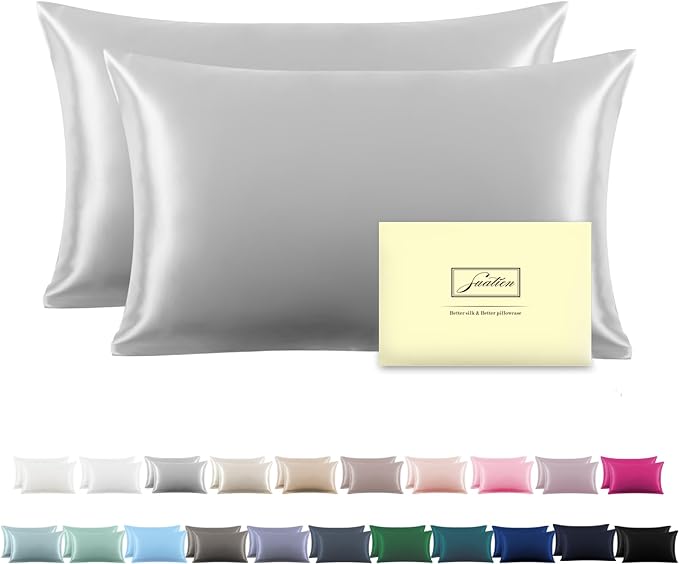 Silk Pillow Cases 2 Pack, Soft Breathable and Sliky Queen Size Pillow Cases Set by Suatien