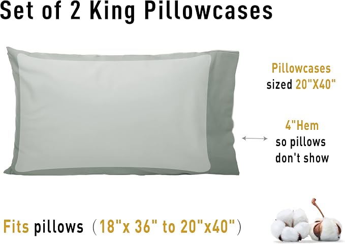 Sunflower King Pillowcases Set of 2, 100% Cotton King Pillow Cases 2, 20×40 - Image 8