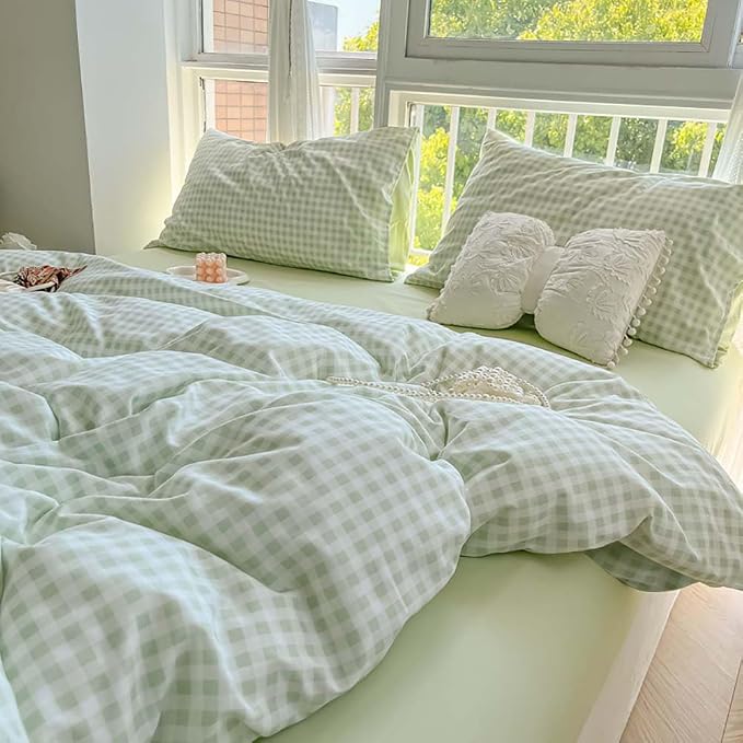 Nayoroom Green Gingham Duvet Cover Full Size Plaid Dorm Bedding Set 3 Pieces by Nayoroom
