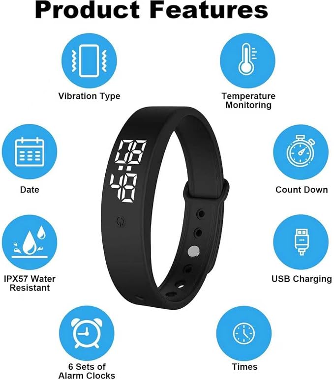 Vibrating Alarm Wristband Deaf People Watch Band Fit Sleeps Rise Silent Shock - Image 3