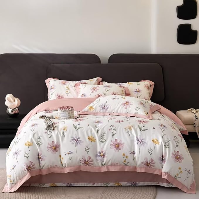 MKXI Garden Floral Duvet Cover Pink Princess Bedding White Aesthetic Duvet - Image 8