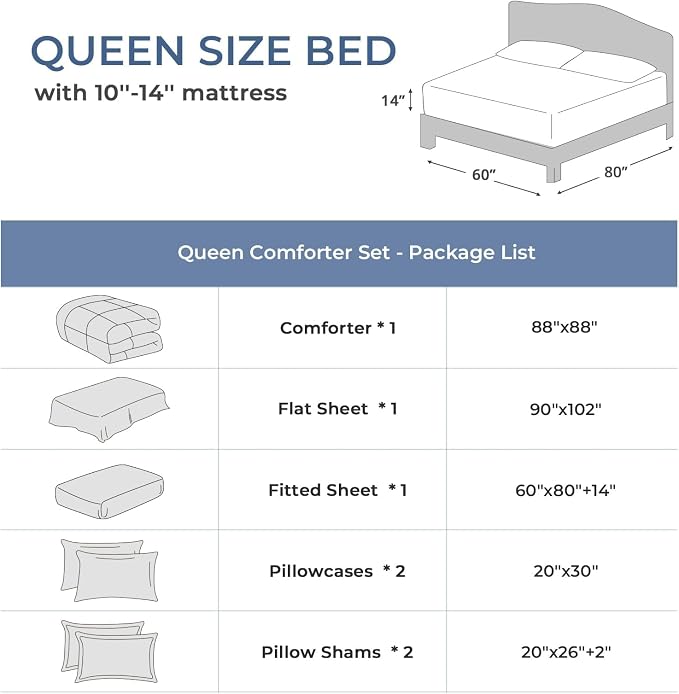 Sasttie Queen Comforter Set, Complete Bedding Set Includes Comforter, Flat Sheet - Image 7