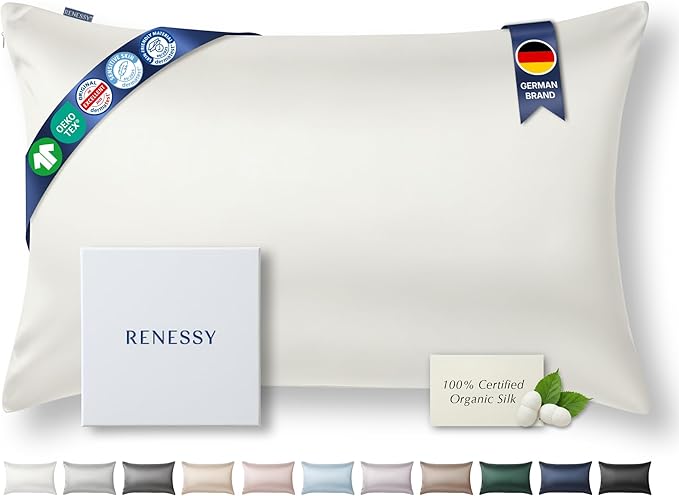 Premium Silk Pillowcase 100% Organic Mulberry Silk, 22 Momme, Grade 6A by RENESSY-GentlebyNature