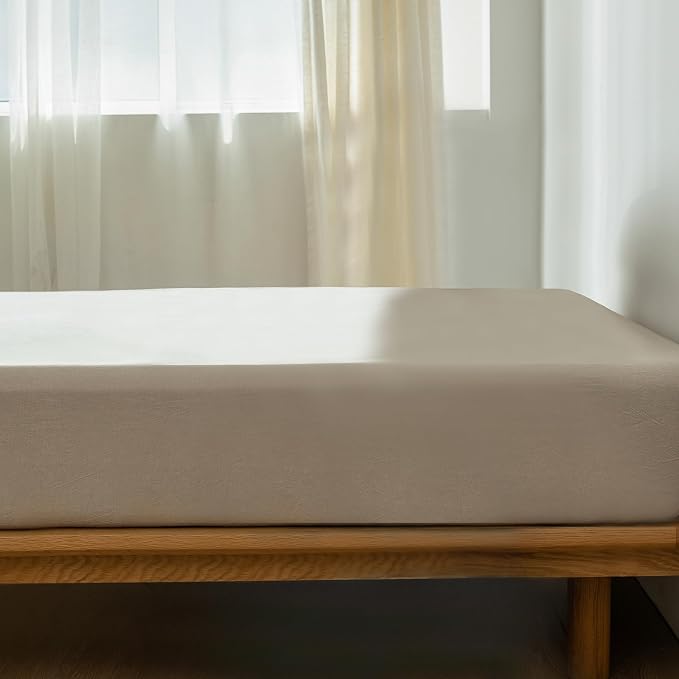 MooMee Fitted Bottom Sheet Only 100% Washed Cotton Linen Like Textured - Image 2