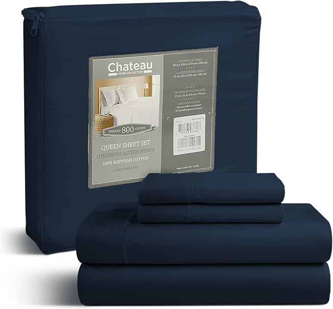100% Egyptian Cotton Sheets Queen Size Set, 800TC Deep Pocket Queen Sheets Set by CHATEAUHOMECOLLECTION