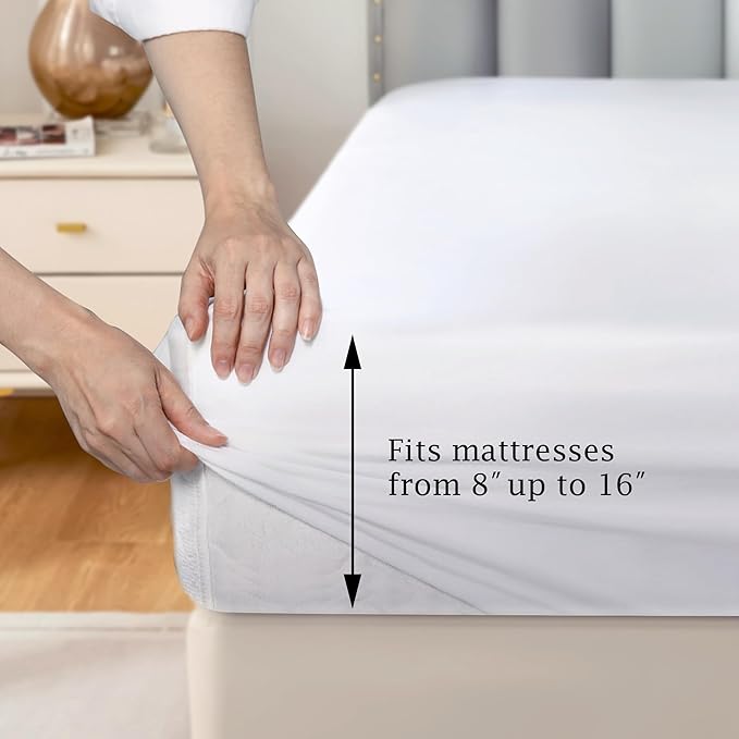 FreshCulture Pure Cotton Fitted Sheets Queen Size, 300 Thread Count Percale - Image 3