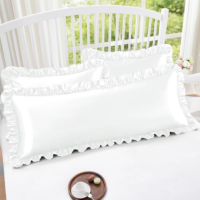 Homiest Ruffle Satin Body Pillow Cover, Silky Satin Body Pillowcase - Image 5