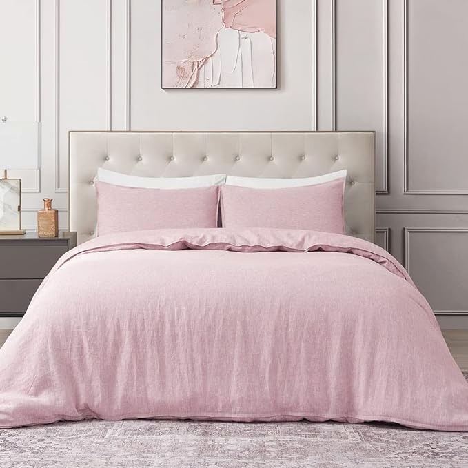 DAPU Pure Linen Duvet Cover Set, 100% Yarn-Dyed French Linen, Breathable and by DAPU