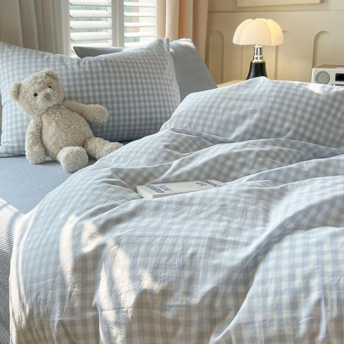 Nayoroom Gingham Duvet Cover Full Size Blue White Plaid Checkered Comforter - Image 5