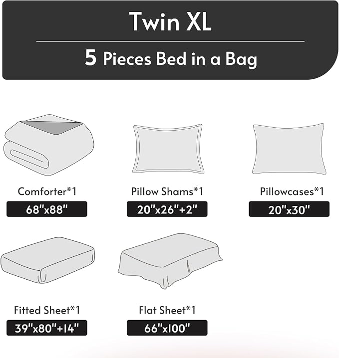 MUXHOMO 5 Pieces Twin XL Comforter Set, Reversible Bed in a Bag Twin XL Size - Image 5