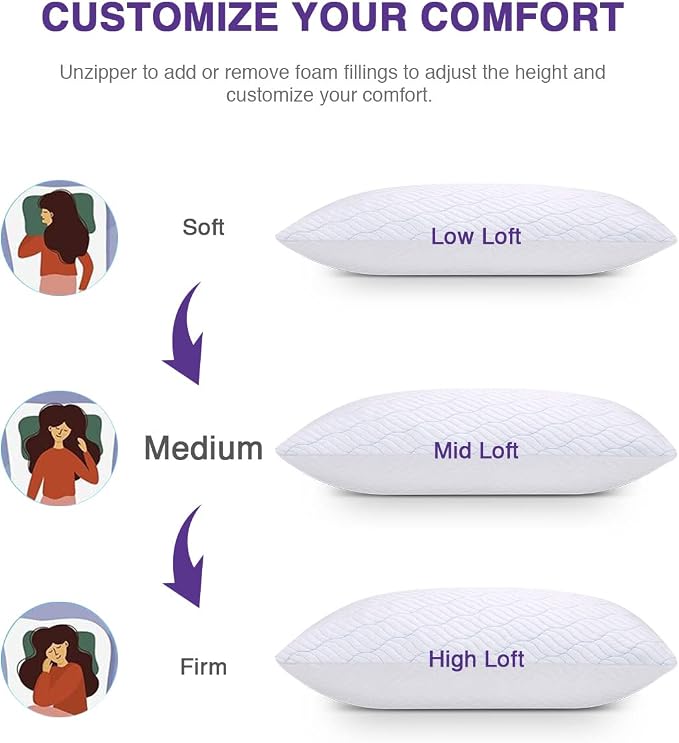 WISHSMILE Cooling Pillows Queen Size Set of 4, Shredded Memory Foam Pillows - Image 4
