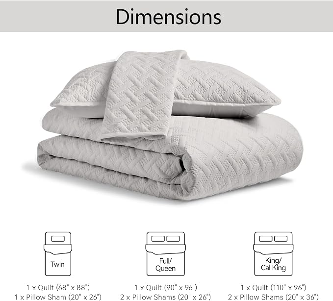 FLYMME King Size Quilt Bedding Set Light Grey Lightweight Bedspreads Set - Image 7