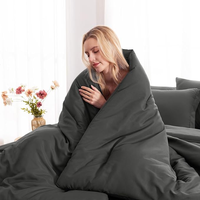 CozyLux King Size Comforter Set Dark Grey, 7 Pieces Bed in a Bag King Comforter - Image 9