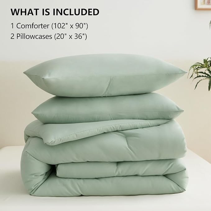 CozyLux King Size Comforter Set Sage Green, 3 Pieces Solid Comforters King Size - Image 6