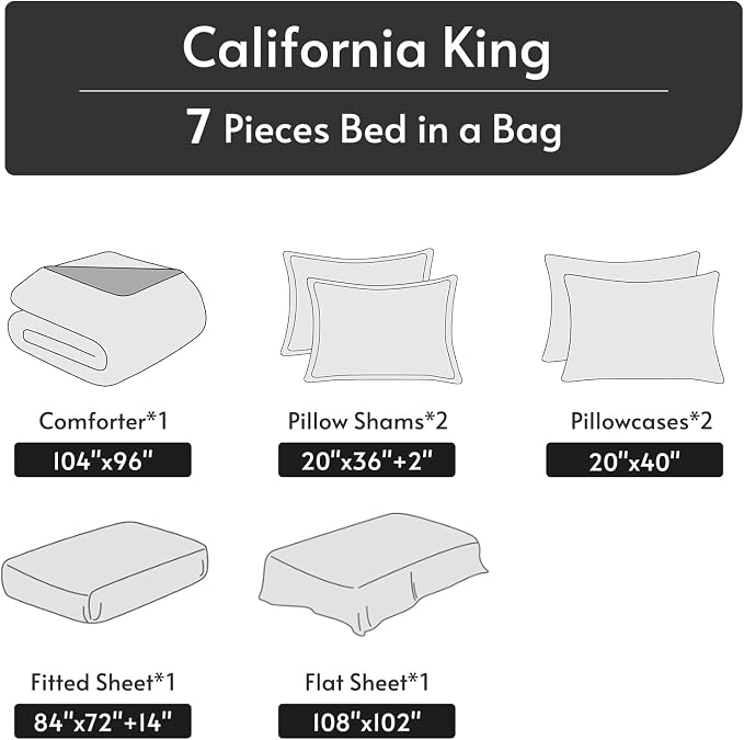 MUXHOMO 7 Pieces California King Comforter Set, Reversible Bed in a Bag Cal - Image 5