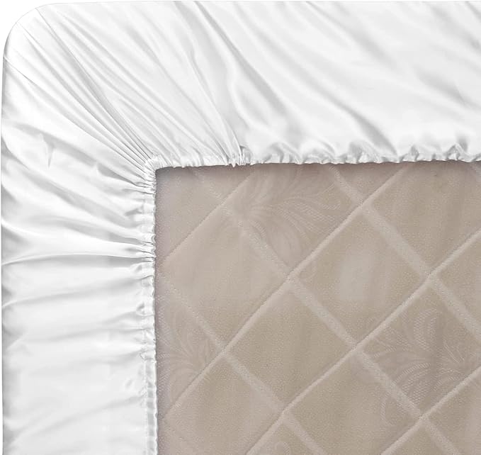 Homiest White Satin Fitted Twin XL Size Bed Sheet, Deep Pocket, Luxury & Ultra - Image 6