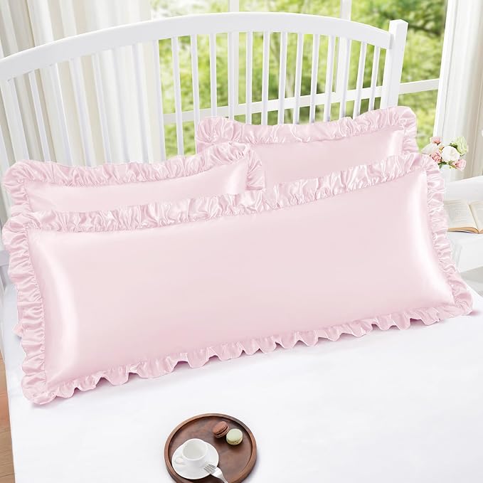 Homiest Ruffle Satin Body Pillow Cover, Silky Satin Body Pillowcase - Image 5