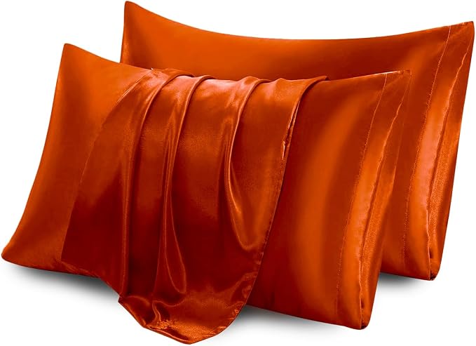 Aormenzy Satin Pillow Cases for Women Standard Size Set of 2, Burnt Orange - Image 6