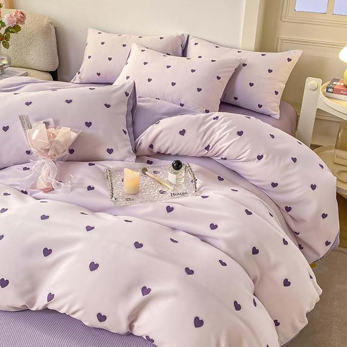 Nayoroom Purple Heart Duvet Cover Queen Size Cute Hearts Coquette Bedding Set - Image 2
