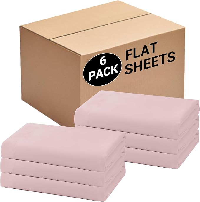 Bulk Queen Flat Sheets Only, 6 Pack Quick Sort Top Bed Sheet, Color-Coded Label by Culve