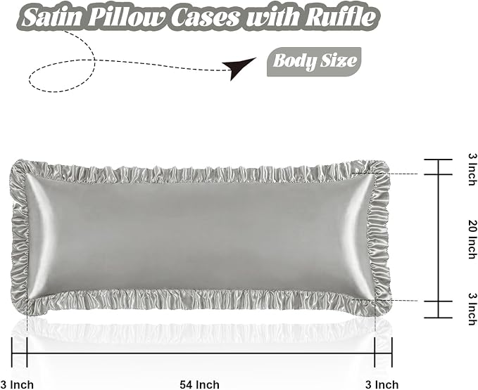 Homiest Ruffle Satin Body Pillow Cover, Silky Satin Body Pillowcase - Image 3