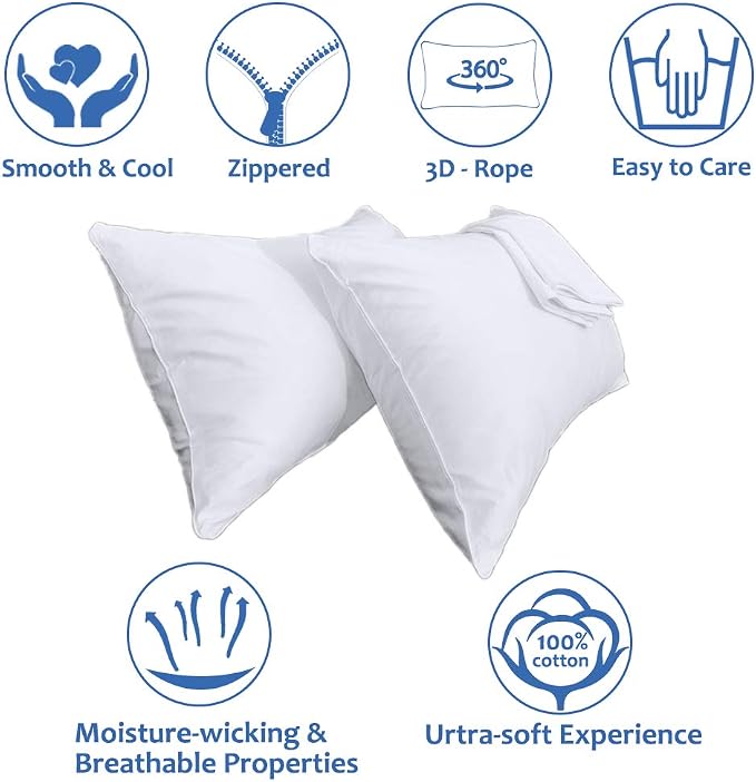 Precoco Queen Pillow Cases Set of 2 | 100% Cotton White Pillowcases Queen Size - Image 6