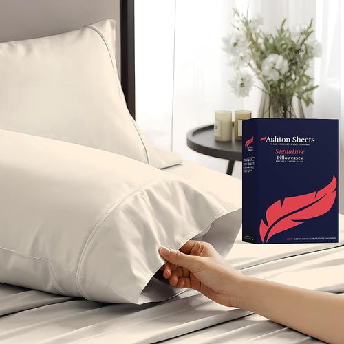 100% Egyptian Cotton Pillow Cases Standard/Queen Size Set of 2 by AshtonSheets
