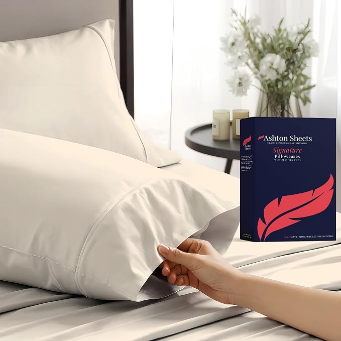 100% Egyptian Cotton Pillow Cases King Size Set of 2 by AshtonSheets