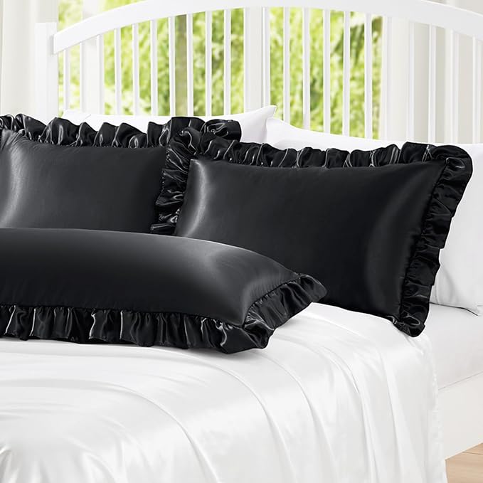 Homiest Ruffle Satin Body Pillow Cover, Silky Satin Body Pillowcase - Image 2