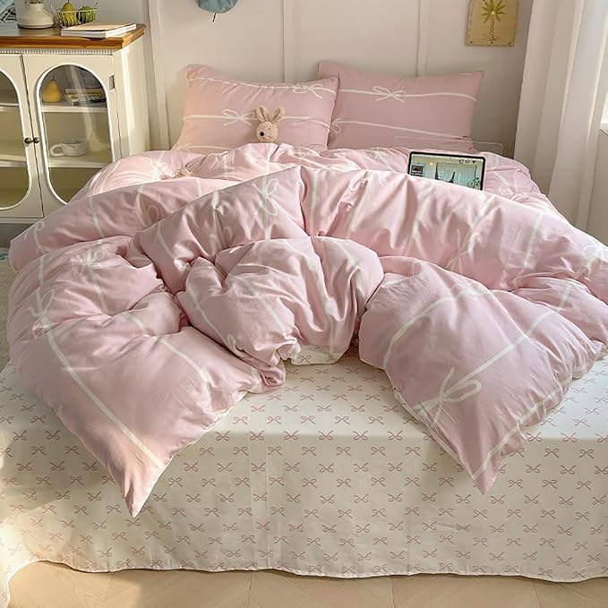 Nayoroom Pink Bow Duvet Cover Queen Size Kids Girls Cute Coquette Bedding Set 3 - Image 5