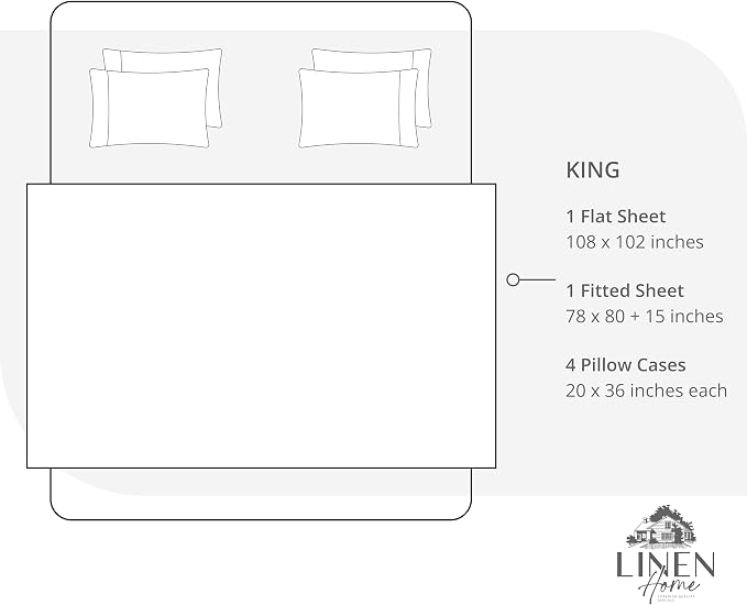Linen Home 100% Cotton Percale Sheet Set, King Size, Snow White, Deep Pocket - Image 6