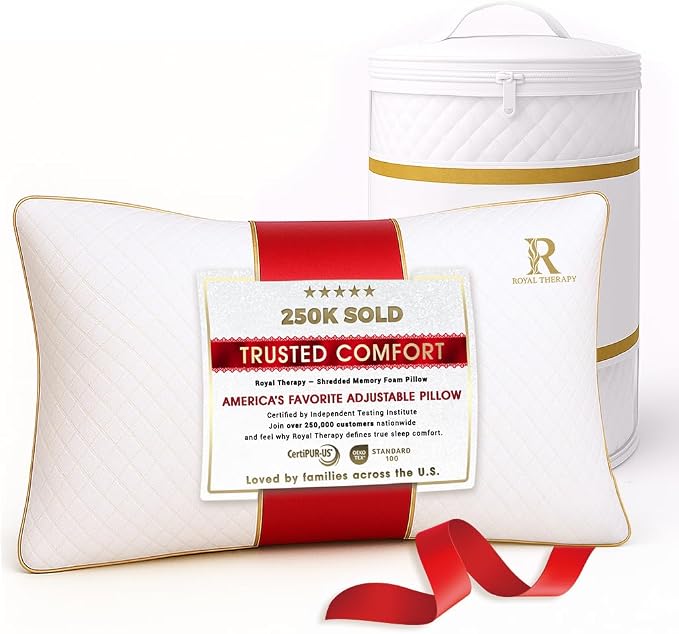 Royal Therapy Queen Memory Foam Pillow, Adjustable Shredded Odor-Free Pillow by ROYALTHERAPY
