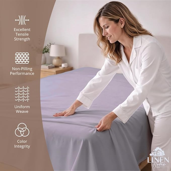 Linen Home 100% Cotton Percale 1 Flat Sheet, Queen Size - Image 2