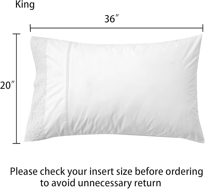 100% Cotton Lace Pillow Cases King Size Set of 2 - Image 2