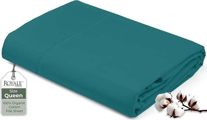Royale Linens 100% Organic Cotton Queen Flat Sheet Only by ROYALELINENS