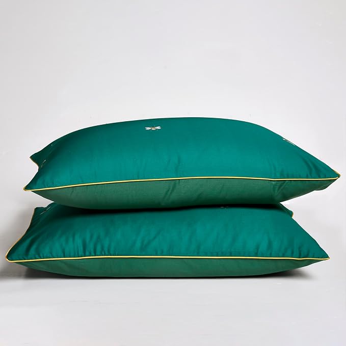 mixinni Dark Green Duvet Cover Queen Size, 100% Long Staple Cotton Honeybee - Image 5
