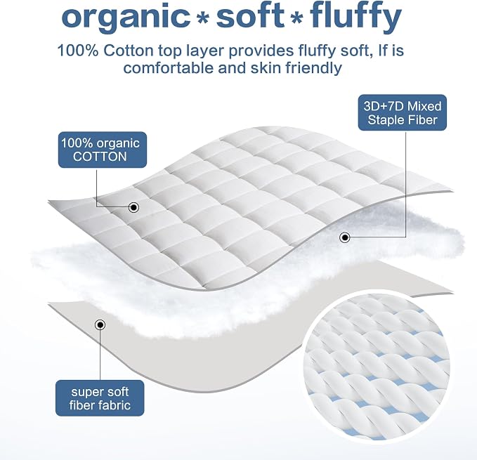 LEISURE TOWN Cotton Mattress Pad Twin Size Fitted Quilted Mattress Cover Pillow - Image 3