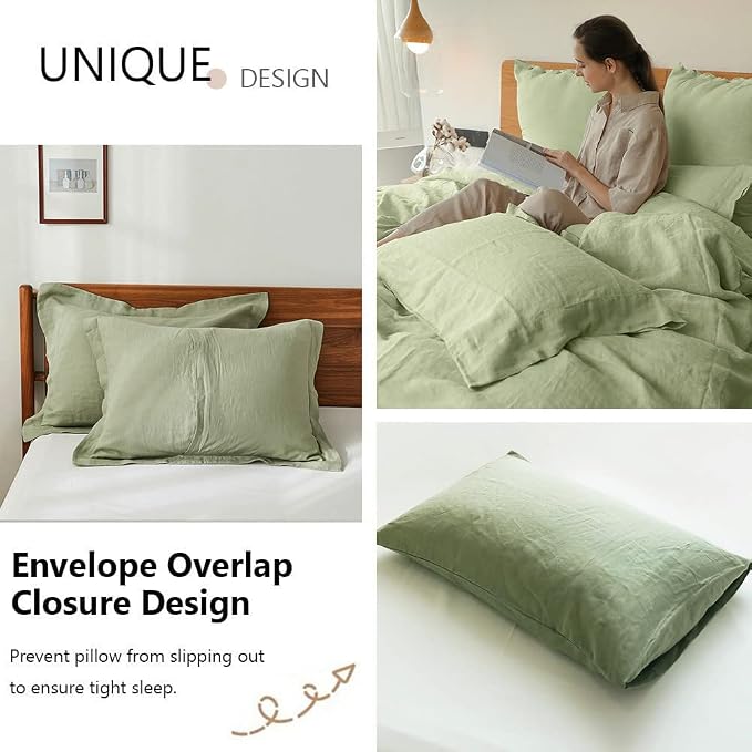 Simple&Opulence 100% Washed Linen Duvet Cover Set 5pcs Basic Style Natural - Image 5