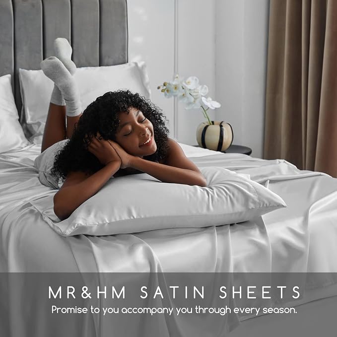 MR&HM Satin Bed Sheets, Queen Size Sheets Set - Image 6