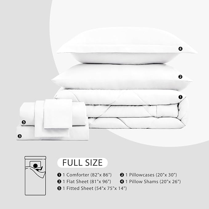 Love's cabin Full Comforter Set White, 7 Pieces Full Bed in a Bag, All Season - Image 5