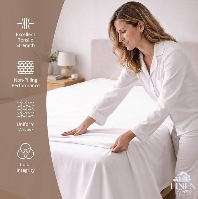 Linen Home 100% Cotton Percale 1 Flat Sheet, Queen Size - Image 2