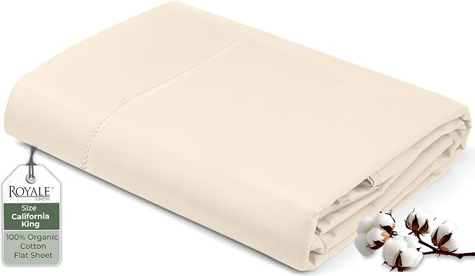 Royale Linen 100% Organic Cotton California King Flat Sheet Only by ROYALELINENS