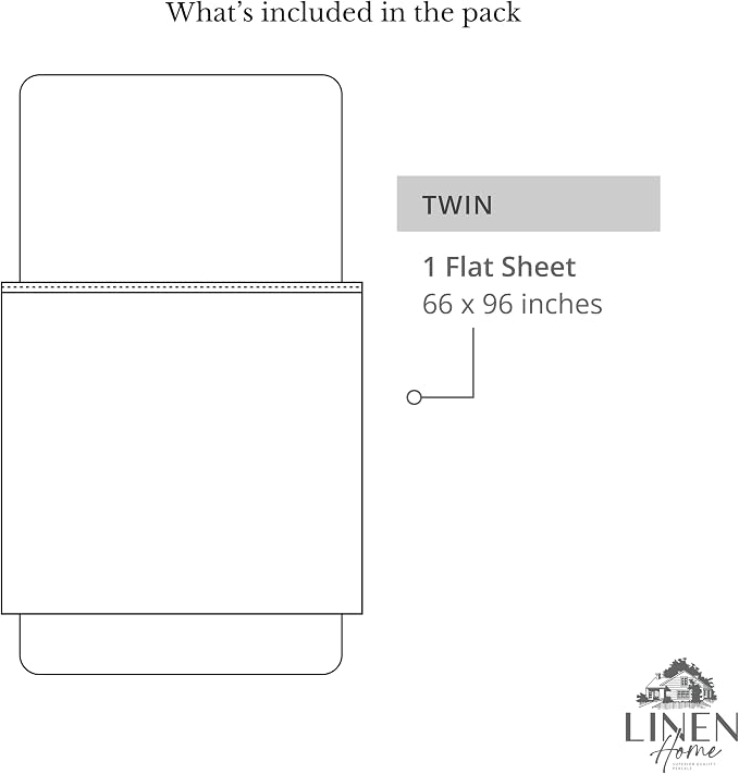 Linen Home 100% Cotton Percale 1 Flat Sheet, Twin Size - Image 6