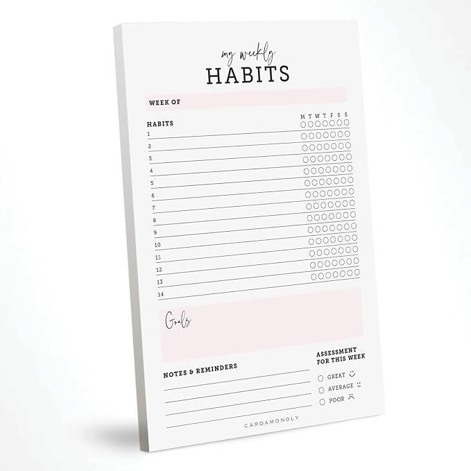 CARDAMONOLY Habit Tracker Notepad in Black and Light Pink- 50 Page Tear Off by CARDAMONOLY