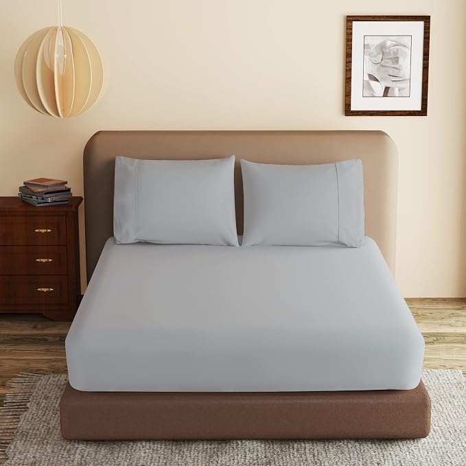 100% Egyptian Cotton Fitted Sheet King Size Gray, 600 Thread Count, 8-16" Deep by ZaizaiHome