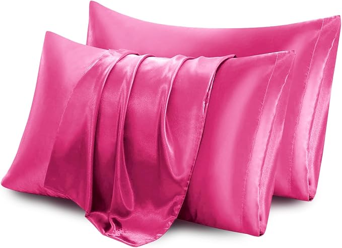 Aormenzy Satin Pillow Cases for Women Queen Size Set of 2, Hot Pink Satin - Image 6